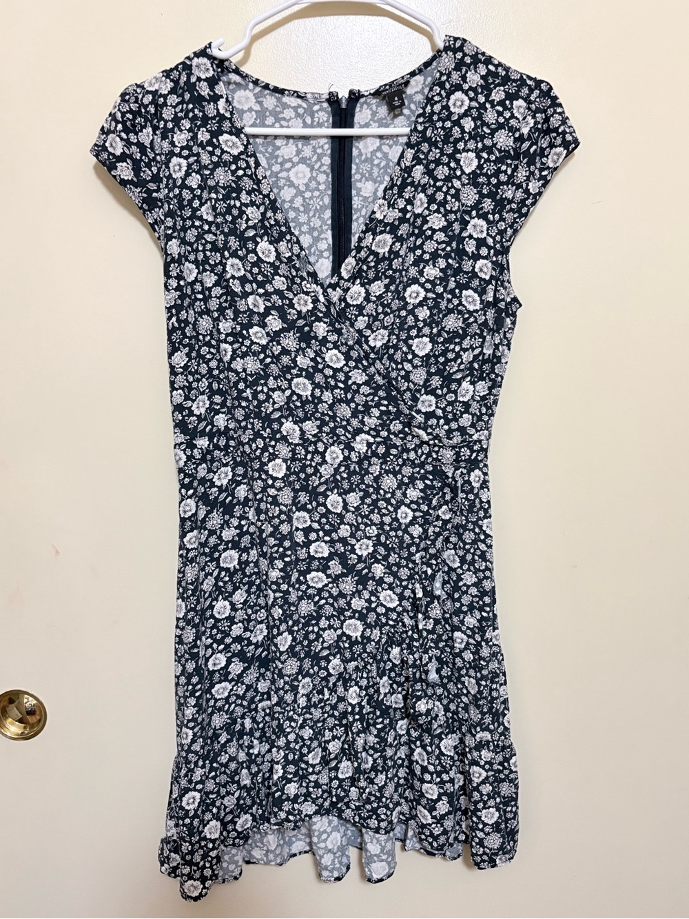 J. Crew Navy and White Floral Wrap-Style Mini Dress